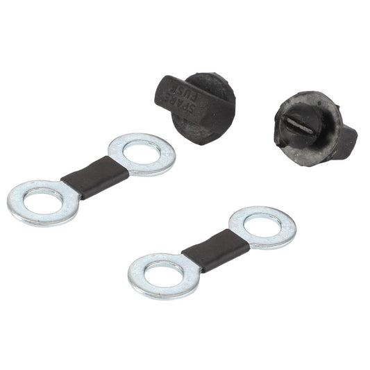 Situated next to a pair of black screws, the AGCO | Fuse - Acp0225320 features two metal washers with a black connector in the middle.