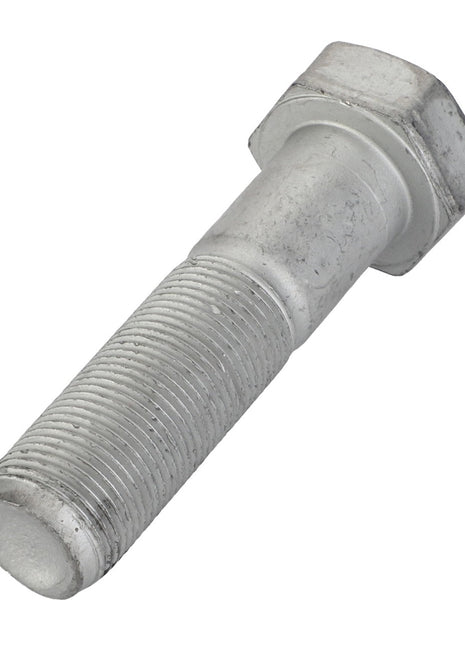 A close-up view of the AGCO Hexagonal Head Bolt - Acp0704420, showcasing its silver finish and detailed threading, lying on a white background.