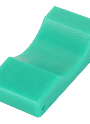 There is no current product description available for the AGCO | Panel - Acp0344020, a green, rectangular plastic component featuring a curved indentation and a small hole on one end.