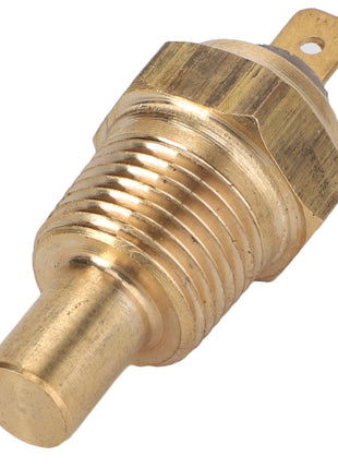 A close-up view of the AGCO Temperature Sensor (ACP0197760) featuring a brass body with a hexagonal nut near its base, showcasing its finely crafted details.