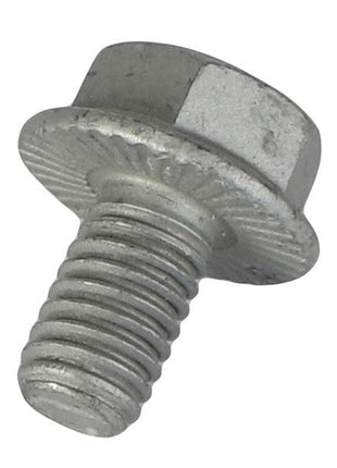 Close-up image of an AGCO SCREW - 0901-80-22-00 hex bolt with a flanged head and threaded shaft, isolated on a stark white background.