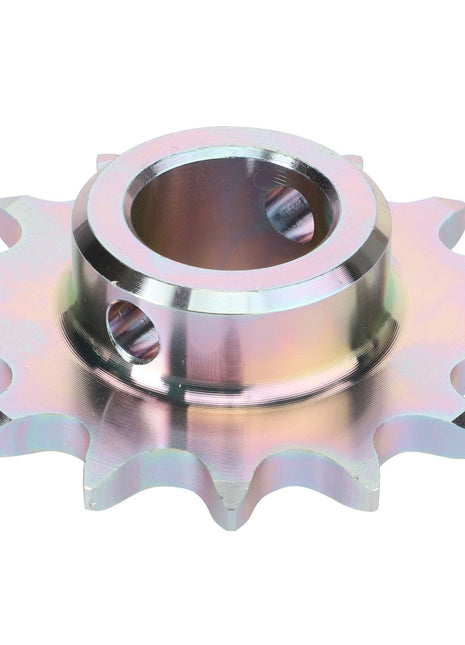 The AGCO Sprocket Wheel - Acw1701170 is a metallic mechanical gear with 12 teeth and a central hole for attachment. This gear features a smooth, reflective surface with a slight iridescent finish. Currently, there are no detailed product description details available for this AGCO-branded item.