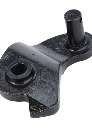 A black metal component, identified as the AGCO | JOINTED SPINDLE - F716870050030, features two holes—one round and one cylindrical—and is displayed against a white background. No additional product description information is available.