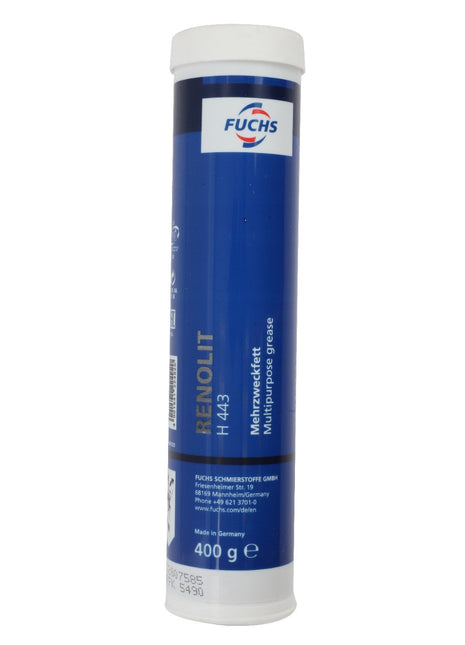 No Current Product Description Available: A blue and white cylindrical container of AGCO Installation Aids - F339202710350 multipurpose grease, 400 grams.