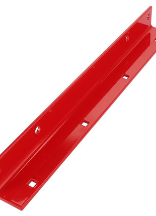 The AGCO | Angle - Fel14041201 by AGCO is a red metal L-shaped bracket featuring multiple pre-drilled holes, designed to provide robust support for various applications.