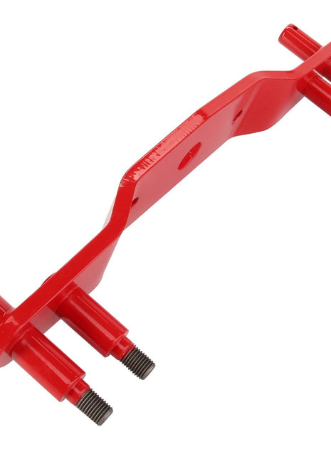 The AGCO Lever - Fel15002201, a red metal bracket from AGCO, features four threaded bolts extending from each end. Designed for both mechanical and automotive use, this robust piece ensures reliable performance and durability. While no formal product description is currently available, its quality construction speaks for itself.