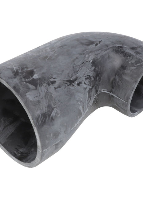 The AGCO ELBOW - AG520758 is a rugged metal pipe elbow with a precise 90-degree bend, featuring a rough, brushed surface finish.