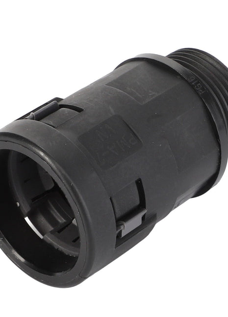 Close-up image of the AGCO Adapter - D45020029, a black plastic cylindrical component featuring various grooves and notches, typically used as a connector or adapter in industrial or mechanical applications. Multiple brand details from AGCO are noted but no further product description information is currently available.