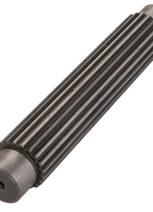 No current product description available for the AGCO Shaft - Acp0137080, a cylindrical metal gear shaft featuring evenly spaced teeth along its length and smooth ends.