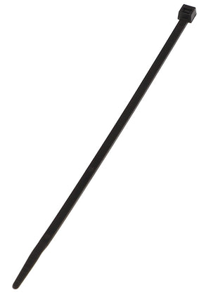 The AGCO CABLE TIE - AL11902159, crafted from durable black plastic, features a rectangular locking head and a tapered end for secure fastening.