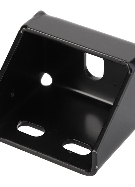 The AGCO Bracket - D28980916 is a black metal bracket featuring three rectangular mounting holes and one circular hole, designed for supporting or fastening objects. No additional product description information is currently available.