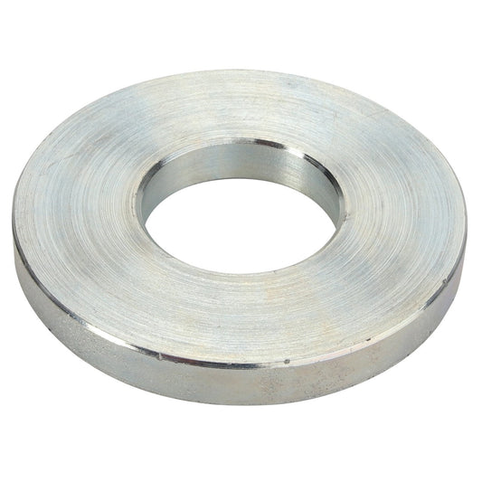 Introducing the AGCO | HINGE - D28182590, a meticulously crafted large circular metal washer designed with a central hole, boasting a smooth polished surface and uniform thickness.