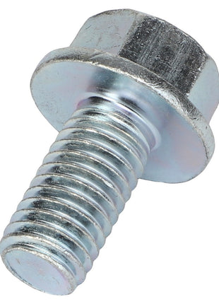 An AGCO Hexagon Flange Bolt (AG520627) in silver, featuring a partially threaded shank and a built-in washer flange, offers no information available regarding its manufacturer.