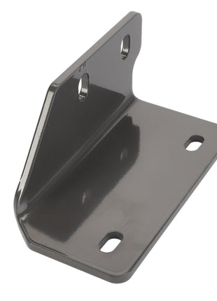 The AGCO Spacer - Acw1907450 is a metal bracket that features a right-angle design with four mounting holes—two circular on one side and two elongated on the adjoining side.