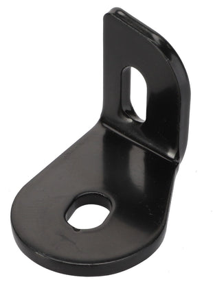A black metal L-shaped bracket under the name "AGCO | Plate - Acp0513810" by AGCO, featuring two elongated holes—one on the vertical part and one on the horizontal part for mounting purposes. No current product description available.