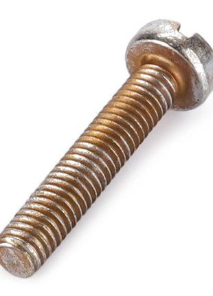 A close-up view of the AGCO | SCREW - LA10373711, featuring a metal screw with a slotted, round head and threaded body. No current product description information available.