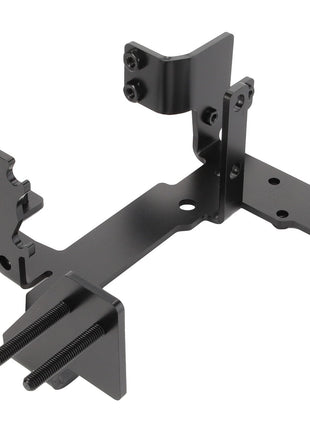 The AGCO | Bracket - Acw388641A, a black metal mounting bracket by AGCO, features multiple attachment points and screws designed for effectively securing various hardware components.