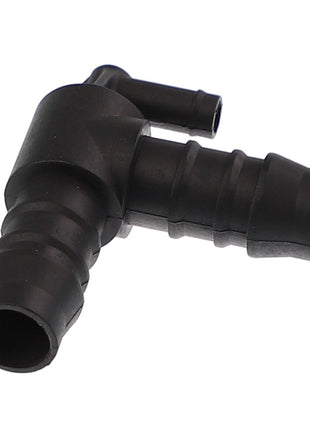 The AGCO | Union - Acw0154900 by AGCO is a durable black plastic hose connector with a T-shaped design, featuring three barbed ends for secure and efficient connections.