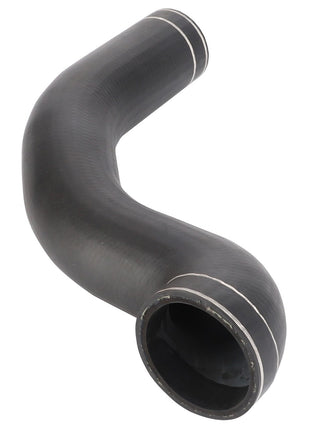 The AGCO | Hose - Acw3544300 by AGCO is a durable black rubber hose featuring a curved design with a smooth texture and reinforced ends, perfect for various applications.