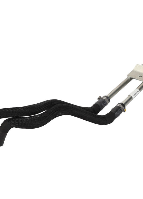 AGCO Cooling Pipes - Acw9587380 in black and silver, featuring two flexible hoses and a durable metal bracket.