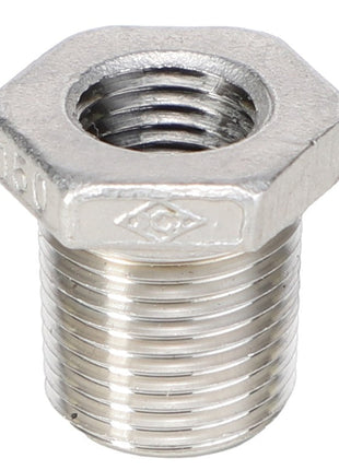 A metallic hexagonal threaded pipe reducer, branded as AGCO and labeled "BUSH - AG562712," with the marking "150" engraved on one face. No current product description information is available.