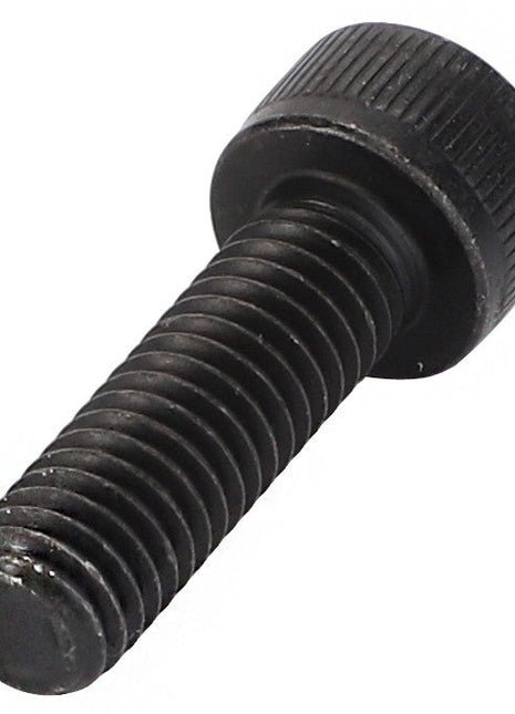 A close-up image of the AGCO Socket Head Setscrew - Acw0996340, featuring a black metal construction with a threaded shaft and a cylindrical, ridged head.