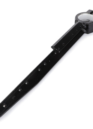 A state-of-the-art wristwatch with a black rectangular perforated strap and a round watch face, meticulously crafted from the highest grades of steel, embodying the quality values of AGCO's design principles.