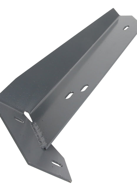 The AGCO | BRACKET - D28186731 by AGCO is a gray metal bracket featuring an angled design with multiple holes for mounting.