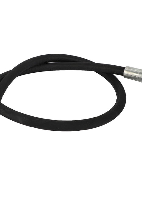 Image of the AGCO Hydraulic Hose - Acw2794660, black in color with metal connectors on both ends, featuring one straight and one angled connection.