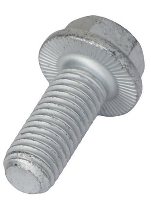 A detailed close-up of an AGCO LOCK SCREW - 0901-80-92-00, showcasing its silver hue, hexagonal head, and threading partway up the shank, captures the intricate details of its design.