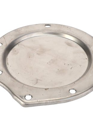 The AGCO | Cover - V836120144 is a round metal plate featuring six evenly spaced holes along the outer edge, engineered for precision and durability.