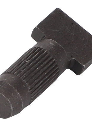 Presenting the AGCO Spigot - F100002137015, a black ribbed mechanical component featuring a cylindrical bottom and a flat, T-shaped top from the trusted brand AGCO.