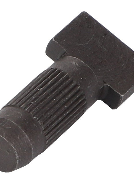 Presenting the AGCO Spigot - F100002137015, a black ribbed mechanical component featuring a cylindrical bottom and a flat, T-shaped top from the trusted brand AGCO.