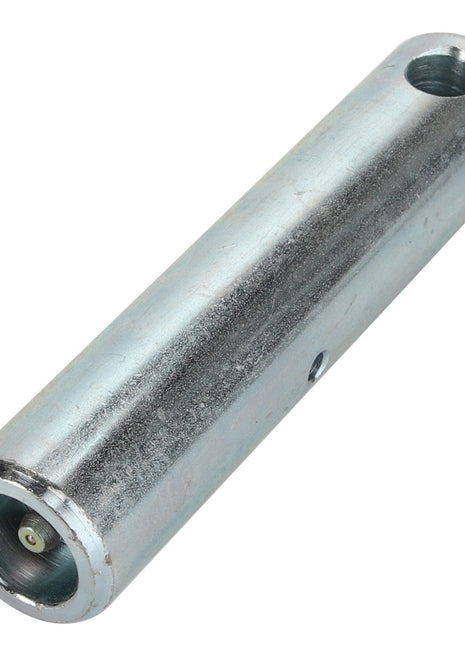 The product detailed here is a cylindrical metal pin with a small hole at one end and a larger, threaded opening on the side; however, no current product description information is available for AGCO | PIN - AL1116428 from AGCO.