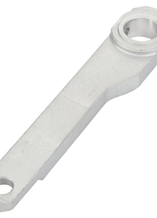 No current product description available for the AGCO | Lever - Acp0383440, a silver metal lever which features two holes at each end, a rectangular body, and slight angular bends.