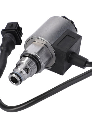 The AGCO Solenoid Valve - AL10550264 is a metal and plastic automotive sensor featuring a connecting cable and plug, crafted from high-quality materials, typically used in vehicles for engine or system monitoring.