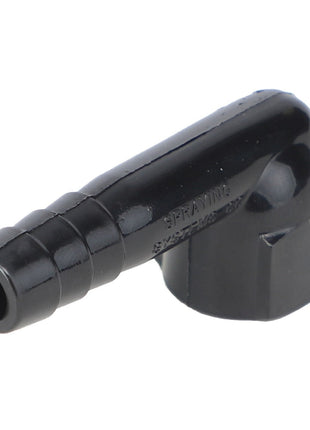 A black plastic hose barb elbow connector with a 90-degree angle, known as the AGCO Elbow Fitting - Ag007131 by brand AGCO. No current product description available.