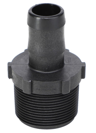 No current product description available for the AGCO Hose Barb - Ag000769, a cylindrical black hose adapter featuring a ridged threaded end and a smooth hose end that widens at the base and narrows toward the top.