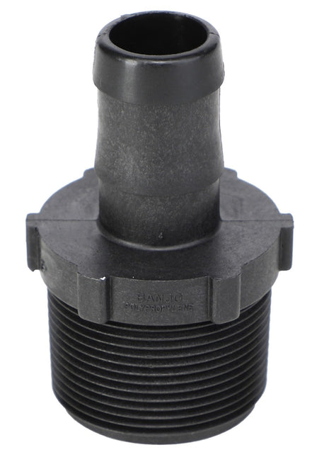 No current product description available for the AGCO Hose Barb - Ag000769, a cylindrical black hose adapter featuring a ridged threaded end and a smooth hose end that widens at the base and narrows toward the top.