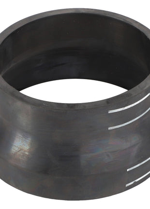 A dark-colored, cylindrical metal pipe reducer with a smooth surface and several parallel white markings on one end. Product: AGCO | Hose - Acw1876010 by AGCO. No additional product description information is available.