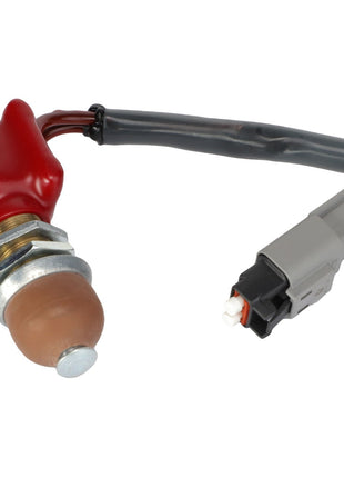 The AGCO Switch - Acw1054090, an automotive sensor featuring a red protective cover and a gray electrical plug connected by a short black cable, is available. However, there is no current product information.