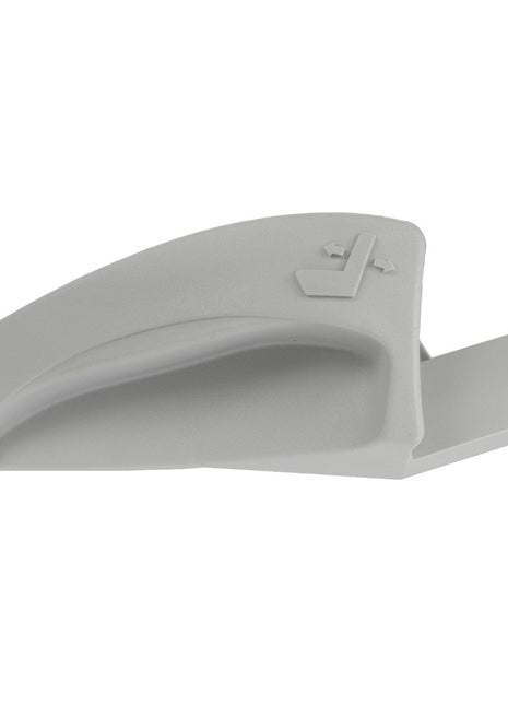 A light gray, ergonomically designed AGCO Handle for Seat Back Rest Adjustment (F222502033090) featuring an embossed arrow on the surface, perfect for enhancing productivity in your climbs.