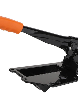 A versatile AGCO hand brake lever in black, featuring a bright orange handle, perfect for cutting or crimping, and securely mounted on a stable flat base.