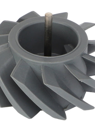 The AGCO TURBINE WHEEL - AG723606 is a gray plastic impeller featuring multiple blades and a central metal shaft. Currently, there is no additional product description information available.