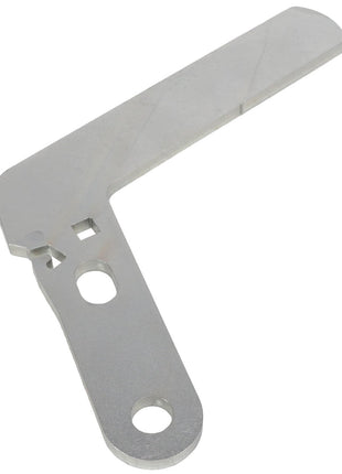 Introducing the AGCO | HANDLE - ACP0410720, an L-shaped metallic bracket with a long arm and two circular holes at its base. For any inquiries about ordering, please don't hesitate to reach out to our support team.