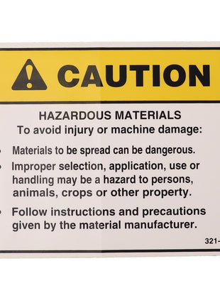 AGCO | DANGER DECAL - AG704074 is a caution sign warning about hazardous materials, indicating that materials can be dangerous if not used properly, may harm persons or property, and advising to follow the manufacturer's instructions. No current product description information is available.