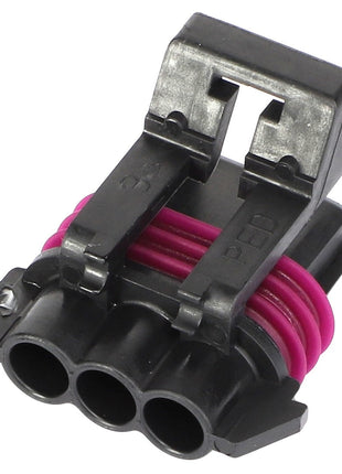 A three-pin electrical connector with pink wires and a black plastic casing, known as the AGCO SOCKET TERMINAL - AG521382, though there is no current product description information available.