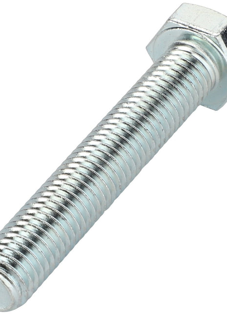 A close-up of an AGCO hexagonal head bolt, model 0901-21-57-00, made of silver metal with threading along its length.