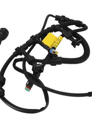 The AGCO Harness - 4280155M2 is a coiled black wiring harness with connectors and a yellow label in the center, designed for electronic or automotive use. No current product description available.