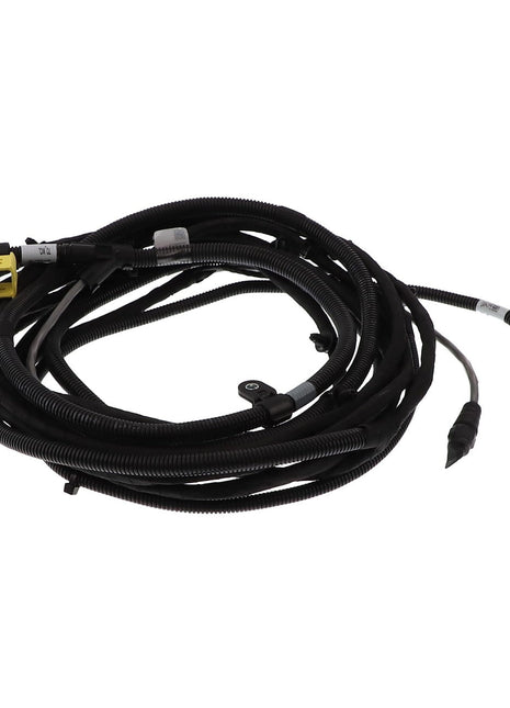 A coiled bundle of black electrical wires with connectors on both ends, known as the AGCO | Unloader Auger Harness - Acx248577A by AGCO. No current product description information is available.